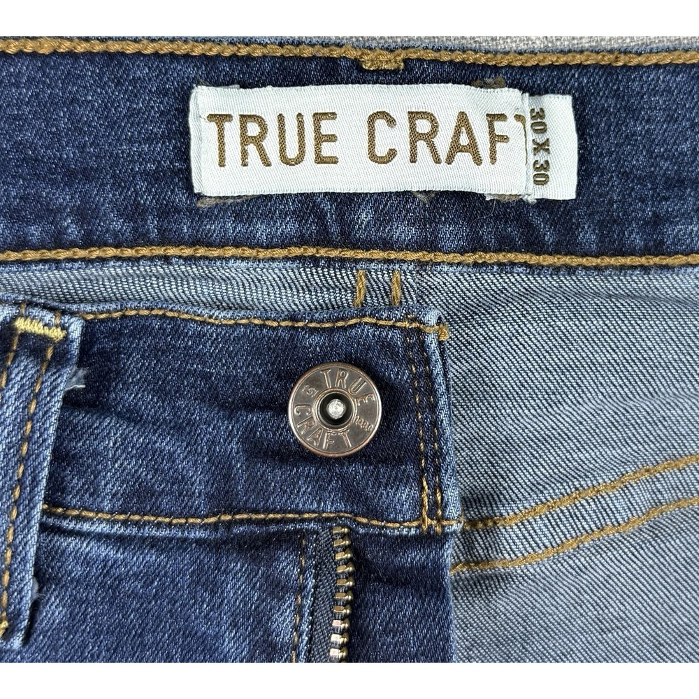 True Craft Athletico Jeans Mens 30x30 Dark Wash Straight Stretch Denim - Picture 3 of 9